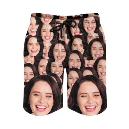 Custom Hawaiian Multi Faces Mens‘ Shorts Personalized Photo Flower Hawaiian Sports Beach Shorts Gift For Him For Husband-mekesllser-Swimwear,Mekesllser,Summer Sale,Swimwear For Men,Hawaiian Shorts,Funny Face