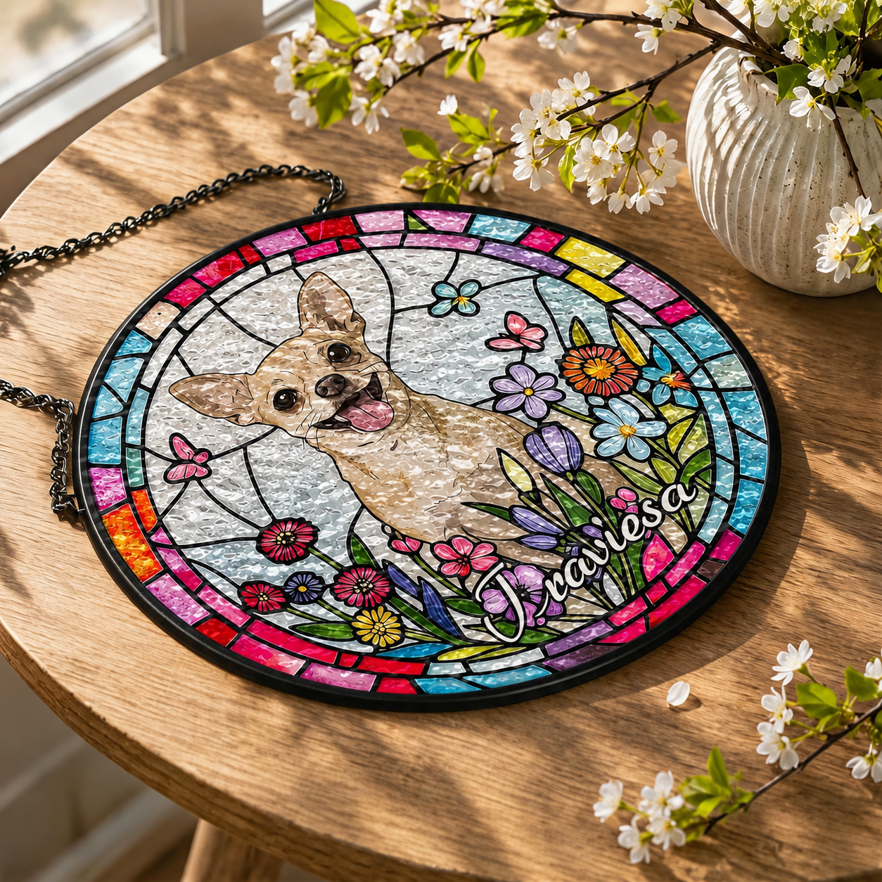 Custom Window Hanging Suncatcher – Turn Your Photo Into Personalized Window Stained Glass Art, Perfect Home Decor Gift For Pet Lover