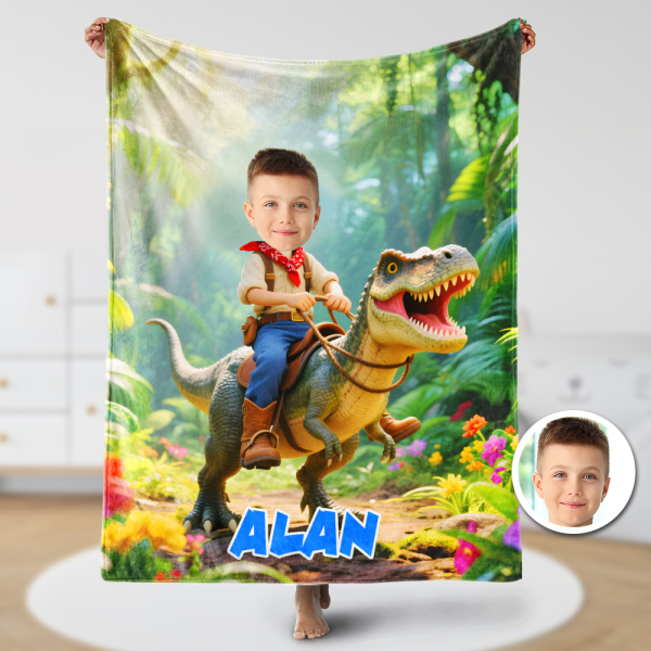 Custom Dinosaur Blankets Personalized Boy Riding Dinosaur Blanket Gift For Boys-mekesllser-dinosaur blanket,Mekesllser,For Kids,IP,Home&Living,Blanket,For Boys,Dinosaur,Kid's Animal Theme,Blanket for Boys,Autumn Sale,Children's Daily Style