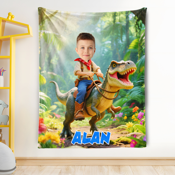 Custom Dinosaur Blankets Personalized Boy Riding Dinosaur Blanket Gift For Boys-mekesllser-dinosaur blanket,Mekesllser,For Kids,IP,Home&Living,Blanket,For Boys,Dinosaur,Kid's Animal Theme,Blanket for Boys,Autumn Sale,Children's Daily Style