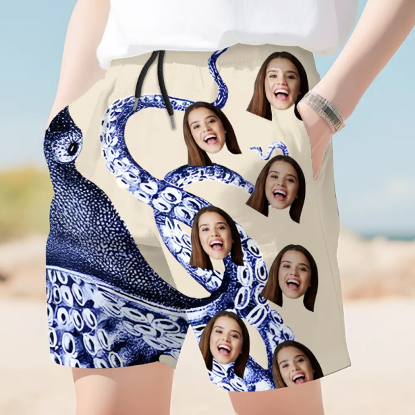 Custom Men’s Octopus Beach Shorts Personalized Photo  Hawaiian Japanese Art Sports Shorts Gift For Him For Husband-mekesllser-Swimwear,Mekesllser,Summer Sale,Beach Shorts,Swimwear For Men,For Men,Japanese Art
