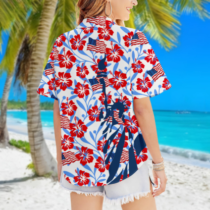 Custom Hawaiian Hibiscus Women's Hawaiian Shirt With Face American Flag Hawaiian Personalized Gifts For Her-mekesllser-Swimwear For Women,For Women,Swimwear,Mekesllser,American Flag,Summer Sale,Hawaiian,Hawaiian Shirt,Women's Hawaiian Shirt