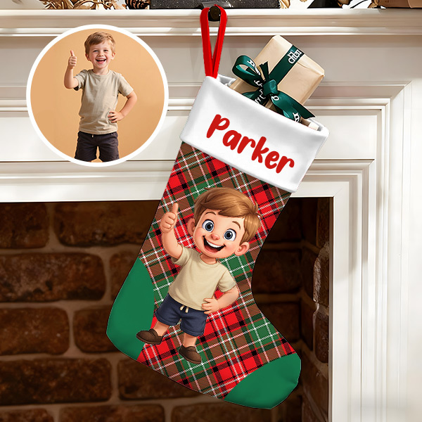 Personalized Christmas Stocking With Face And Name - Custom Family Gift For Family ，husband, Wife, Kid-mekesllser-Mekesllser,Christmas,Home Decor,AI,Christmas Stockings