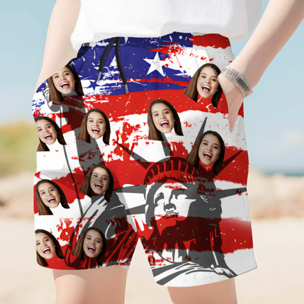 Custom Independence Day Men’s Beach Shorts Personalized Photo Sports Shorts Gift For Him For Husband-mekesllser-Swimwear,Mekesllser,American Flag,Summer Sale,Beach Shorts,Swimwear For Men,For Men,Independence Day