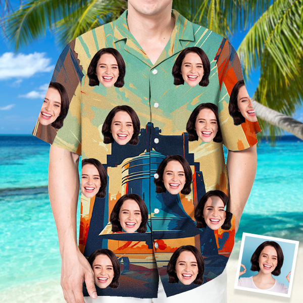 Custom American Liberty Bell Hawaiian Shirt With Face Holiday Independence Day Beach Shirt Beach Shirt Holiday Gift For Men-mekesllser-Swimwear,Mekesllser,Summer Sale,Swimwear For Men,For Men,Hawaiian Shirt,Men's Hawaiian Shirt,Independence Day