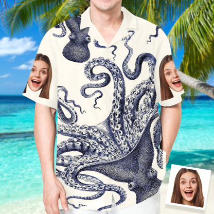 Custom Octopus Shirt With Face Holiday Beach Shirt Japanese Art  Hawaiian Shirt Holiday Gift For Men, For Husband-mekesllser-Swimwear,Mekesllser,Summer Sale,Swimwear For Men,For Men,Japanese Art,Hawaiian Shirt,Men's Hawaiian Shirt