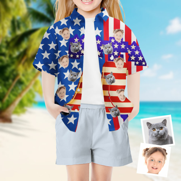 Custom Independence Day Short Sleeve Shirt Face Teenage Hawaiian Shirt American Flag Beach Holiday Gift For Kids-mekesllser-Swimwear,Mekesllser,American Flag,Summer Sale,Hawaiian Shirt,For Kids,Swimwear For Kids,Kid's Hawaiian Shirt,For Pet Lovers,For Boys,For Girls