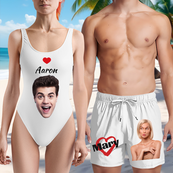 Custom Heart Mens‘ Shorts Personalized Photo Name Hawaiian Beach Shorts Gift For Him For Husband-mekesllser-Swimwear,Mekesllser,Red Heart,Summer Sale,Swimwear For Men,For Men,Hawaiian Shorts