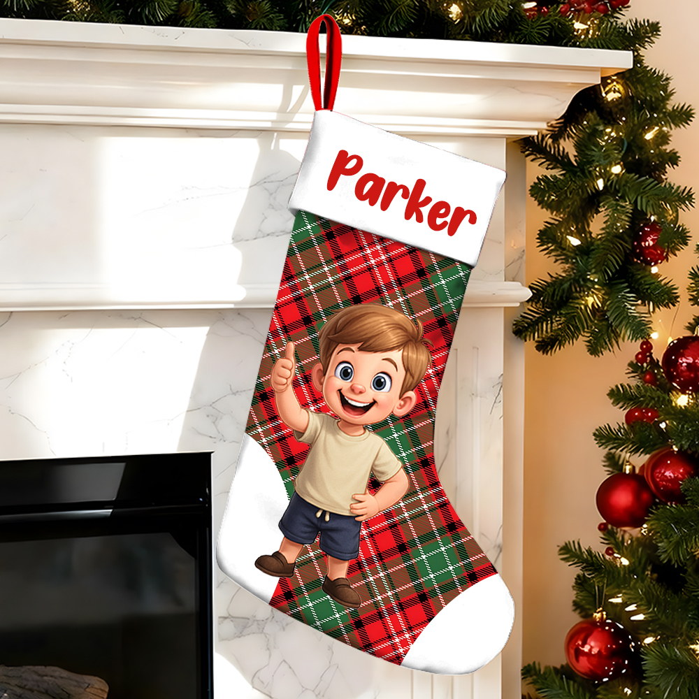 Personalized Christmas Stocking With Face And Name - Custom Family Gift For Family ，husband, Wife, Kid-mekesllser-Mekesllser,Christmas,Home Decor,AI,Christmas Stockings