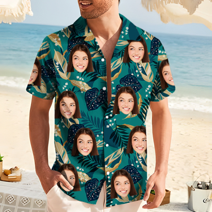Custom Hawaiian Shirt With Personalized Face Holiday Flower Beach Shirt  Holiday Gift For Men, For Husband-mekesllser-Swimwear,Mekesllser,Summer Sale,Swimwear For Men,For Men,Hawaiian,Hawaiian Shirt,Men's Hawaiian Shirt
