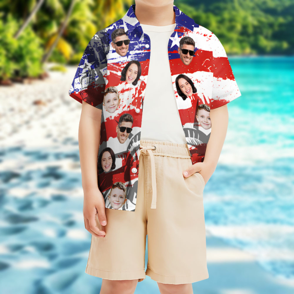Custom American Flag Short Sleeve Shirt Face Independence Day Teenage Hawaiian Shirt Beach Holiday Gift For Kids-mekesllser-Swimwear,Mekesllser,American Flag,Summer Sale,Hawaiian Shirt,For Kids,Swimwear For Kids,Kid's Hawaiian Shirt,For Boys,For Girls