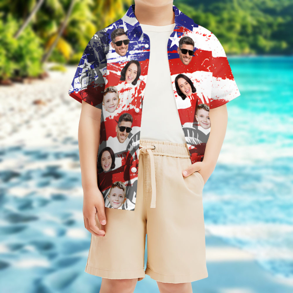 Custom American Flag Short Sleeve Shirt Face Independence Day Teenage Hawaiian Shirt Beach Holiday Gift For Kids-mekesllser-Swimwear,Mekesllser,American Flag,Summer Sale,Hawaiian Shirt,For Kids,Swimwear For Kids,Kid's Hawaiian Shirt,For Boys,For Girls