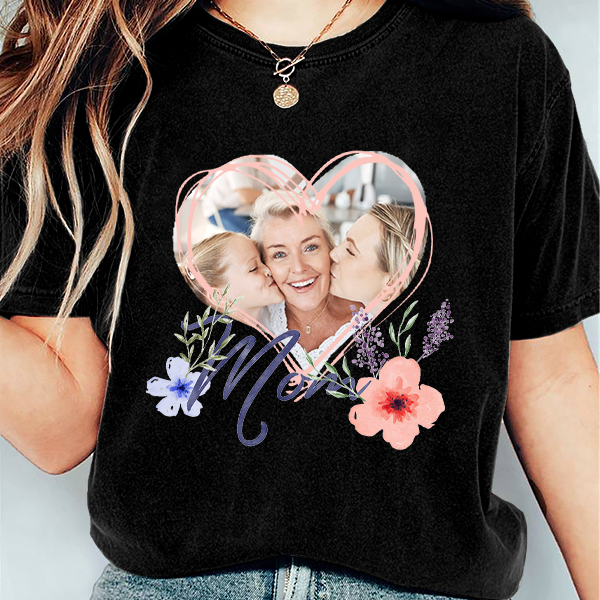 Custm Mothers‘ Day Short Sleeve T-shirt Personalized Photo Moms' Day T-shirt Gift For Mom For Grandma-mekesllser-Mekesllser,T-shirts,Mother's Day,For Grandparents