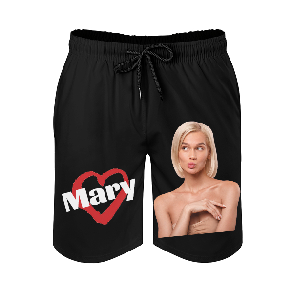 Custom Heart Mens‘ Shorts Personalized Photo Name Hawaiian Beach Shorts Gift For Him For Husband-mekesllser-Swimwear,Mekesllser,Red Heart,Summer Sale,Swimwear For Men,For Men,Hawaiian Shorts