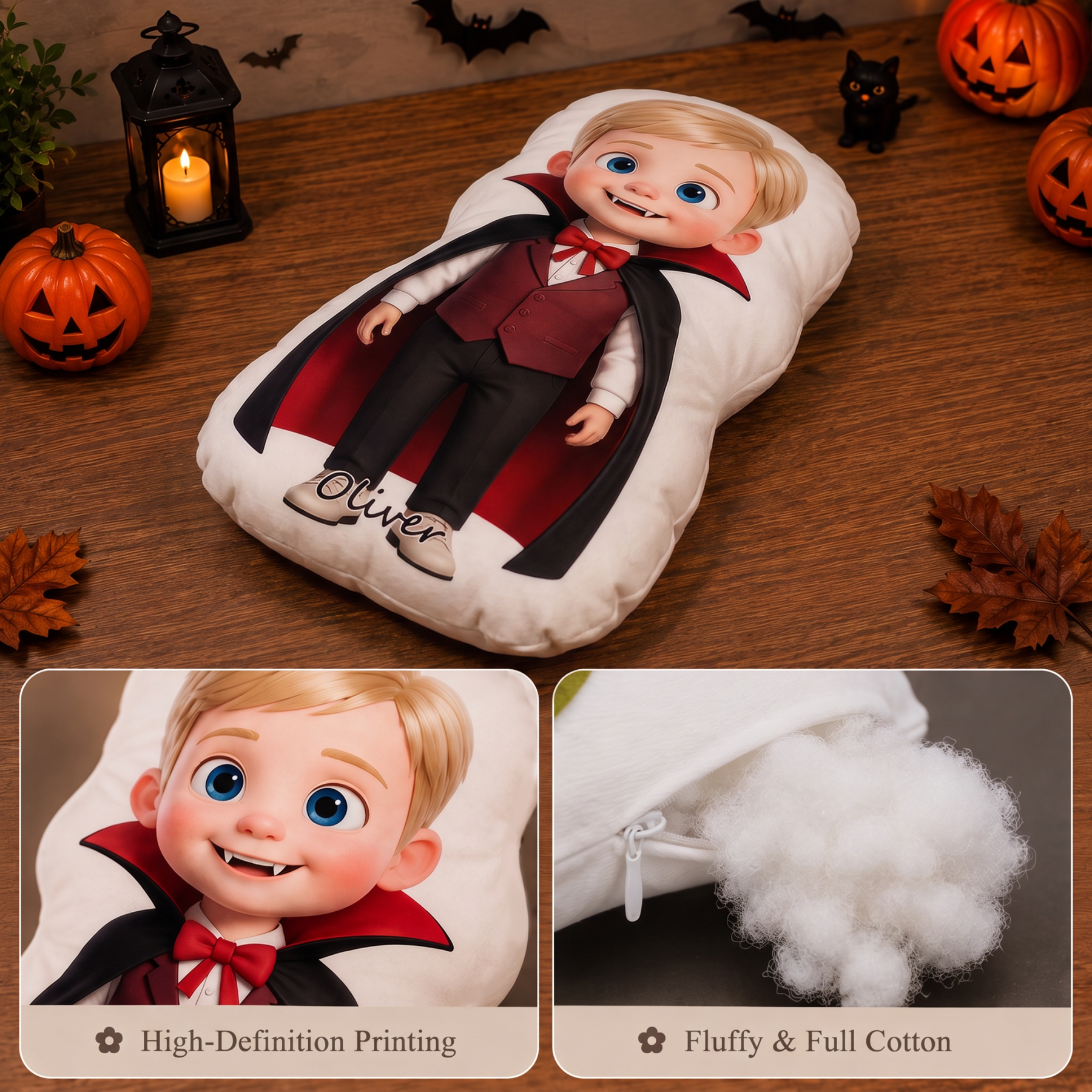 Custom Halloween Doll Pillow – Custom Doll Shape Pillow With Face & Name For Kids | Personalized Halloween Throw Cushion For Home & Living | For Nursery Decor | Halloween Gifts For Family