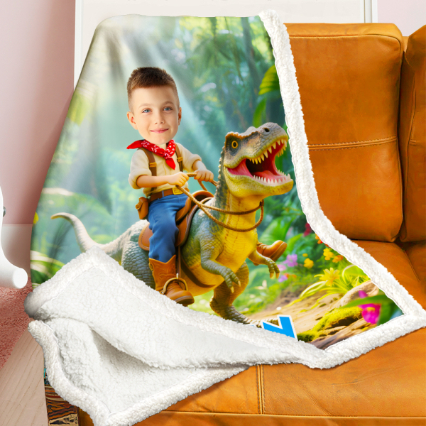 Custom Dinosaur Blankets Personalized Boy Riding Dinosaur Blanket Gift For Boys-mekesllser-dinosaur blanket,Mekesllser,For Kids,IP,Home&Living,Blanket,For Boys,Dinosaur,Kid's Animal Theme,Blanket for Boys,Autumn Sale,Children's Daily Style
