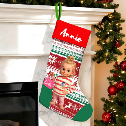 Personalized Christmas Stocking With Face And Name - Custom Family Gift For Family, For Couples, For Kids-mekesllser-Mekesllser,Christmas,Home Decor,AI,Christmas Stockings