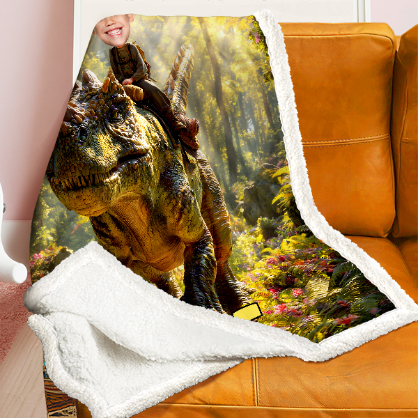 Custom Dinosaur Blankets Personalized Face & Name Hero Blanket Gifts For Boys-mekesllser-dinosaur blanket,Mekesllser,For Kids,Home&Living,Blanket,For Boys,Dinosaur,Blanket for Boys