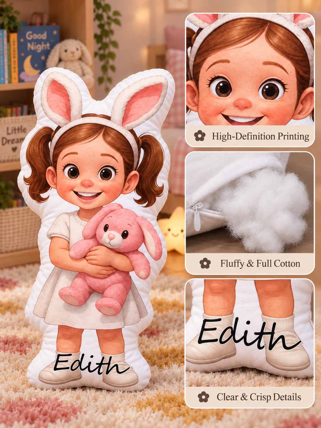 High-definition printing, fluffy cotton filling, and clear name details