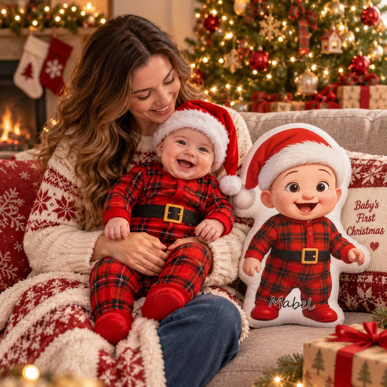 Baby's first Christmas with a matching custom pillow