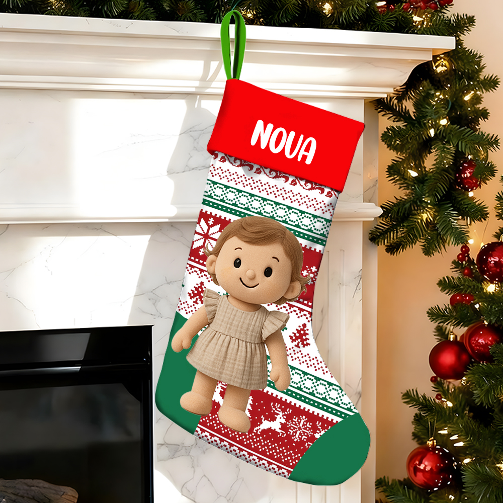Personalized Christmas Stocking With Face And Name - Custom Family Gift For Family ，husband, Wife, Kid-mekesllser-Mekesllser,Christmas,Home Decor,AI,Christmas Stockings