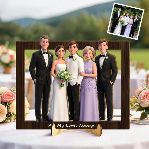 Custom Wooden Wall Art For Home Decor, Personalized Photo Wooden Frame Art With Custom Cartoon Couple Design, 3d Wedding Decor, Personalized Gift For Couples