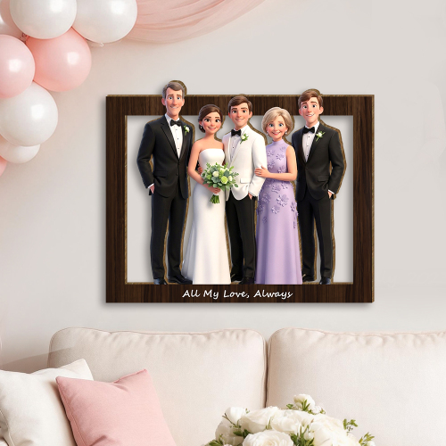  Custom Wooden Wall Art For Home Decor, Personalized Photo Wooden Frame Art With Custom Cartoon Couple Design, 3d Wedding Decor, Personalized Gift For Couples
