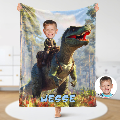 Custom Dinosaur Blankets Personalized Face & Name Hero Blanket Gifts For Boys-mekesllser-dinosaur blanket,Mekesllser,For Kids,Home&Living,Blanket,For Boys,Dinosaur,Blanket for Boys