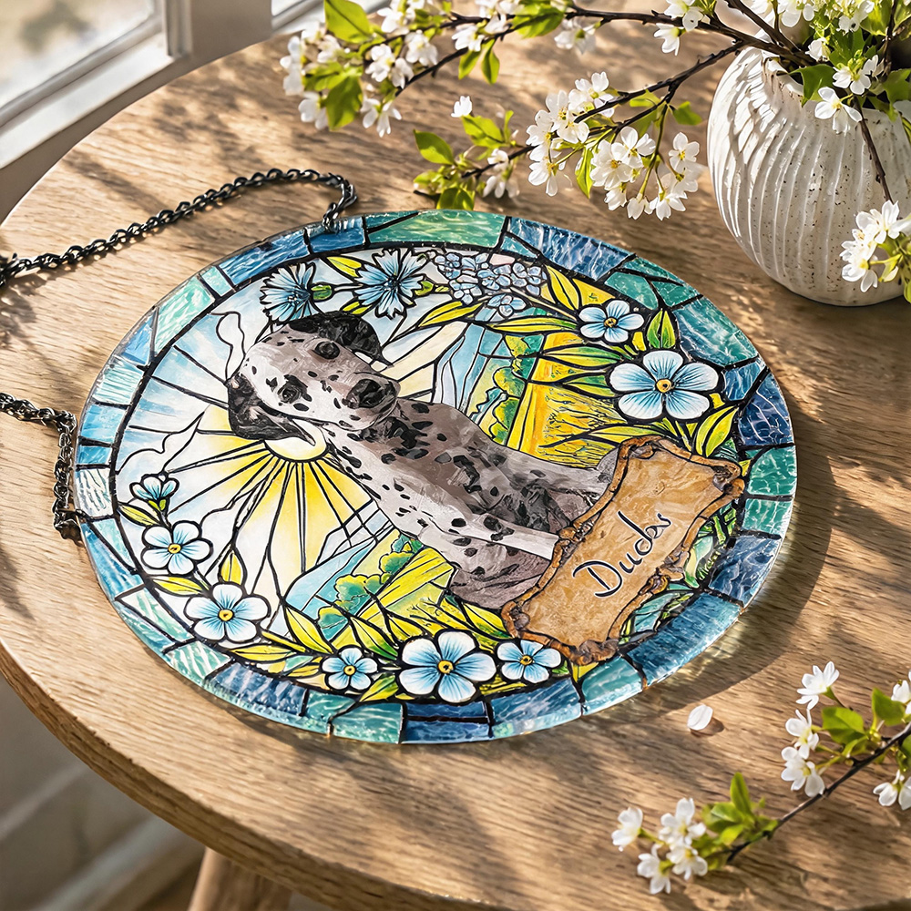 Custom Window Hanging Suncatcher , Water Ripple,  Personalized Pet Art Crafted From Glass Suncatcher Material, Great For Pet Lovers, A Charming Hanging Ornament & Rainbow Maker, Thoughtful Pet Memorial Gift