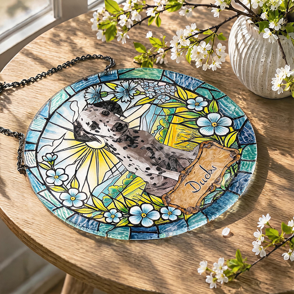Custom Window Hanging Suncatcher , Water Ripple,  Personalized Pet Art Crafted From Glass Suncatcher Material, Great For Pet Lovers, A Charming Hanging Ornament & Rainbow Maker, Thoughtful Pet Memorial Gift