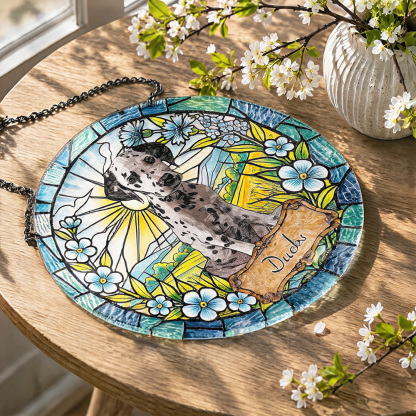Custom Window Hanging Suncatcher , Water Ripple,  Personalized Pet Art Crafted From Glass Suncatcher Material, Great For Pet Lovers, A Charming Hanging Ornament & Rainbow Maker, Thoughtful Pet Memorial Gift