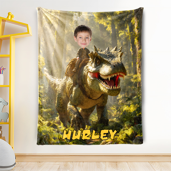 Custom Dinosaur Riding Blankets Personalized Face & Name Hero Blanket Gifts For Boys-mekesllser-dinosaur blanket,Mekesllser,For Kids,Home&Living,Blanket,For Boys,Dinosaur,Blanket for Boys