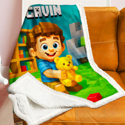 Custom Cartoon Game Blanket – Personalized 3d Effective Game Style Blanket With Photo & Name | Unique Gift For Family For Christmas For Kids-mekesllser-Mekesllser,For Kids,IP,Home&Living,Blanket,For Boys,Blanket for Boys,AI,3D Blanket,Minecraft