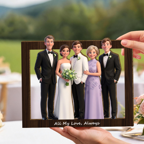 Custom Wooden Wall Art For Home Decor, Personalized Photo Wooden Frame Art With Custom Cartoon Couple Design, 3d Wedding Decor, Personalized Gift For Couples