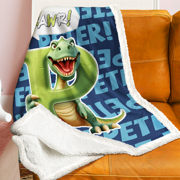 Custom Dinosaur Letter Personalized Nmae Kid Blanket Gift For Girls-mekesllser-dinosaur blanket,Mekesllser,For Kids,IP,Home&Living,Blanket,For Boys,Dinosaur,Kid's Animal Theme,Blanket for Boys,Autumn Sale,Children's Daily Style
