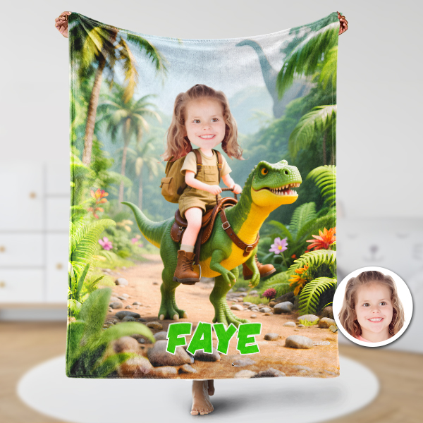 Custom Carnotaurus Dinosaur Riding Blankets Personalized Face & Name Hero Blanket Gifts For Girls-mekesllser-Mekesllser,For Kids,Home&Living,Blanket,For Girls,Dinosaur,Kid's Animal Theme,Blanket for Girls
