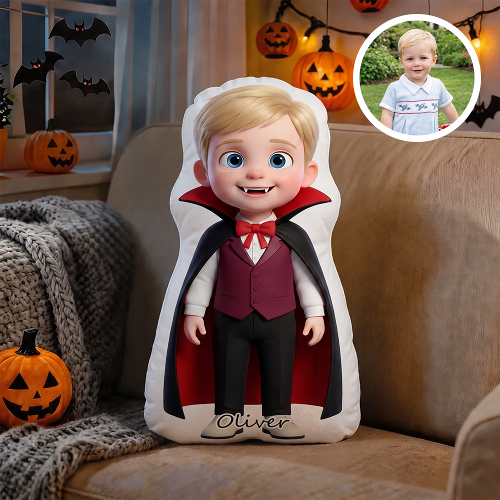 Custom Halloween Doll Pillow – Custom Doll Shape Pillow With Face & Name For Kids | Personalized Halloween Throw Cushion For Home & Living | For Nursery Decor | Halloween Gifts For Family