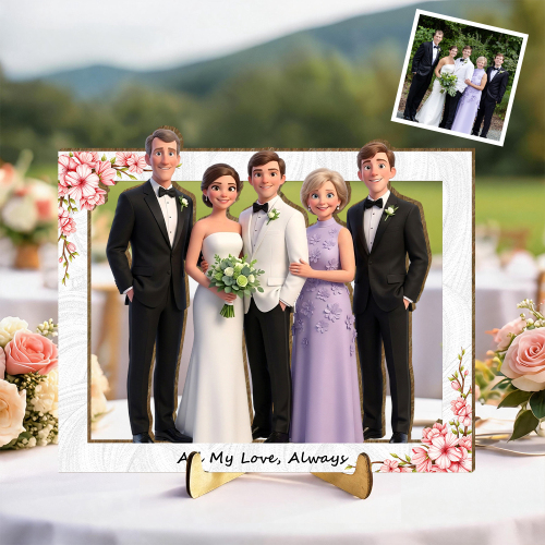  Custom Wooden Wall Art For Home Decor, Personalized Wooden Picture Frame Art With Custom Cartoon Character, 3d Wedding Keepsake, Personalized Gift For Couples