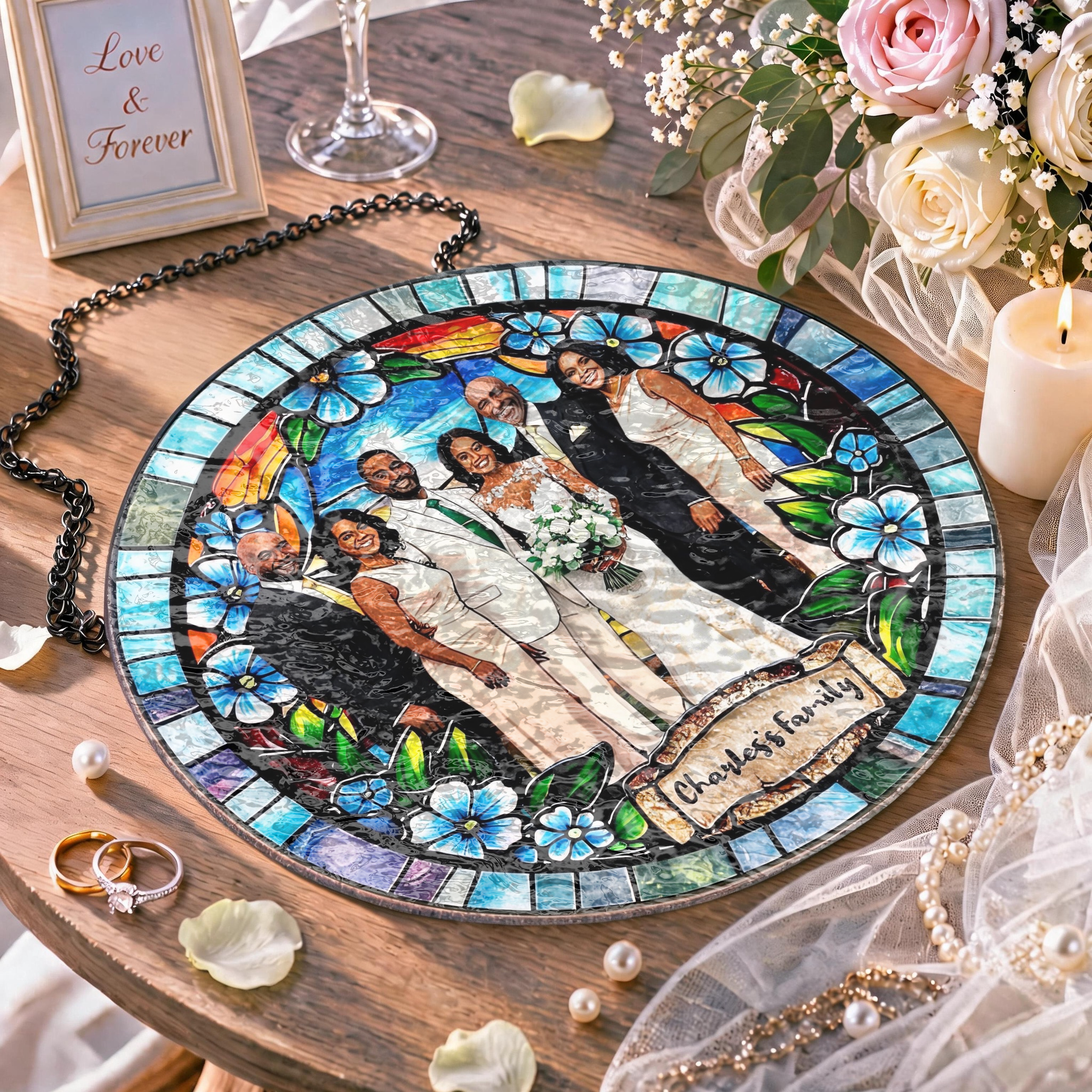 Custom Window Hanging Suncatcher, Personalized Window Stained Glass Home Decor, Ideal Personalized Gift For Couples Wedding Anniversary Photo Love Gift