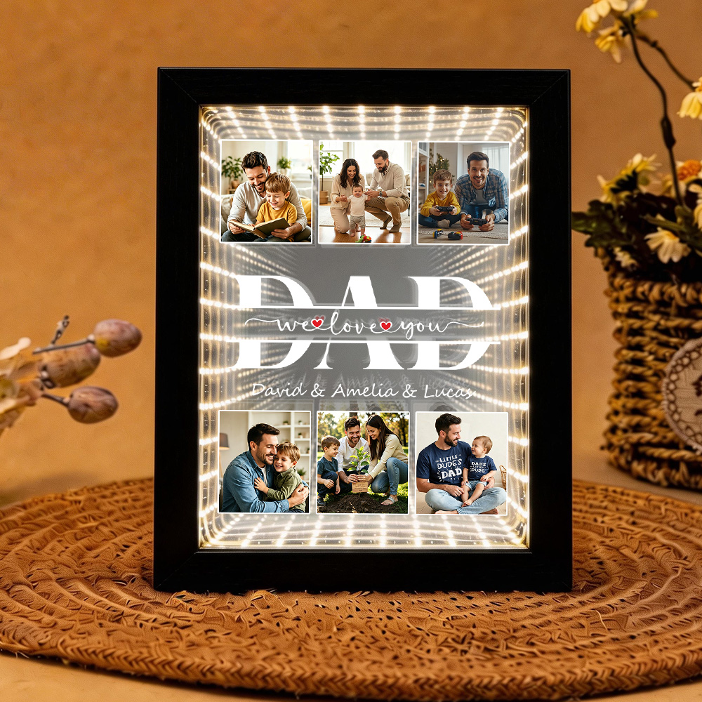 Infinity Mirror Light Box With Personal Photo – Perfect For Father's Day & Dad's Birthday, A Custom Gift To Show How Much You Love Dad