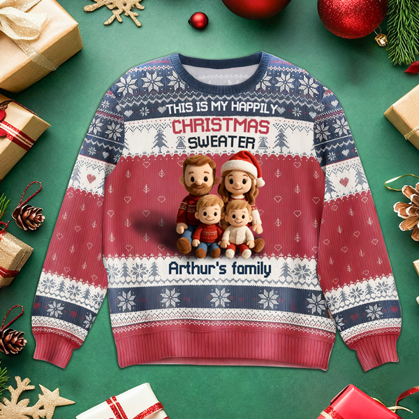 Custom Christmas Ugly Sweater Personalized Face & Name Knit Sweater Gift For Family For Lover-mekesllser-Mekesllser,Christmas,Ugly Sweater