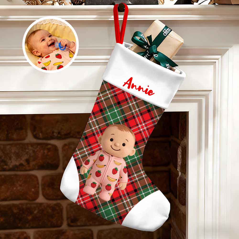 Personalized Christmas Stocking With Face And Name - Custom Family Gift For Family ，husband, Wife, Kids-mekesllser-Mekesllser,Christmas,Home Decor,AI,Christmas Stockings