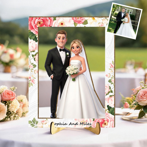  Custom Wooden Wall Art, Home Decor Personalized Photo Wooden Frame Art, 3d Cartoon Character Keepsake, Memorable Wedding Gift Ideas And Return Gifts, Personalized Gift For Couples