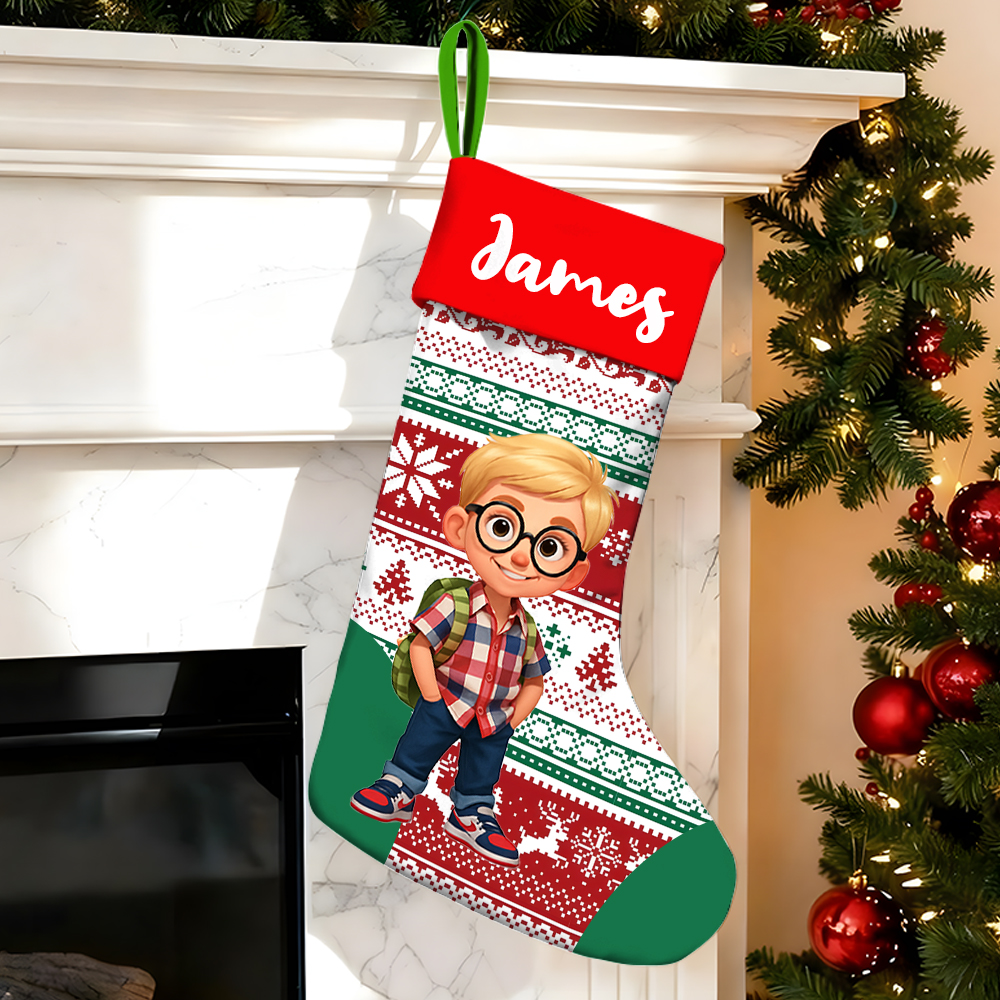 Personalized Christmas Stocking With Face And Name - Custom Family Gift For Family ，husband, Wife, Kids-mekesllser-Mekesllser,Christmas,Home Decor,AI,Christmas Stockings