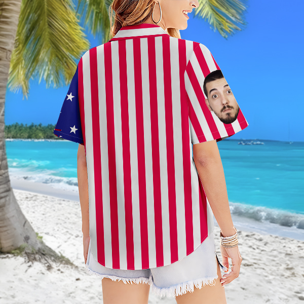 Custom American Flag Women's Hawaiian Shirt With Face Status Of Liberty Hawaiian Personalized Gifts For Her-mekesllser-Swimwear For Women,For Women,Swimwear,Mekesllser,American Flag,Summer Sale,Hawaiian Shirt,Women's Hawaiian Shirt