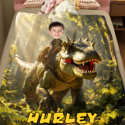 Custom Dinosaur Riding Blankets Personalized Face & Name Hero Blanket Gifts For Boys-mekesllser-dinosaur blanket,Mekesllser,For Kids,Home&Living,Blanket,For Boys,Dinosaur,Blanket for Boys