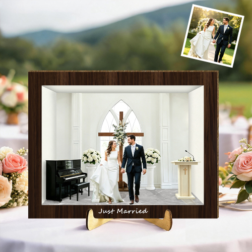 Custom Wooden Wall Art – Elegant 3d Home Decor, Personalized Wooden Frame Art For Wedding Photos, Thoughtful Personalized Gift For Couples