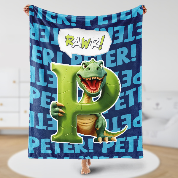 Custom Dinosaur Letter Personalized Nmae Kid Blanket Gift For Girls-mekesllser-dinosaur blanket,Mekesllser,For Kids,IP,Home&Living,Blanket,For Boys,Dinosaur,Kid's Animal Theme,Blanket for Boys,Autumn Sale,Children's Daily Style