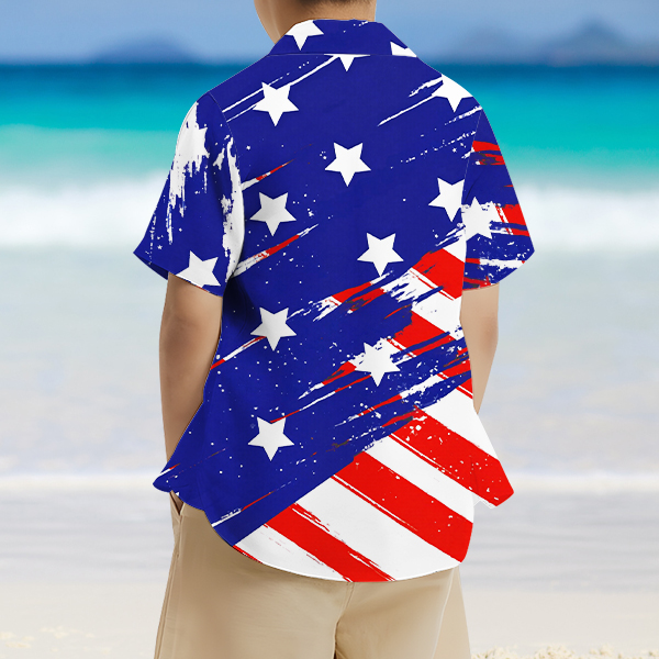 Custom American Flag Short Sleeve Shirt Face Hawaiian Independence Day Shirt  Beach Holiday Gift For Kids-mekesllser-Swimwear,Mekesllser,American Flag,Summer Sale,Hawaiian Shirt,For Kids,Swimwear For Kids,Kid's Hawaiian Shirt,For Boys,For Girls