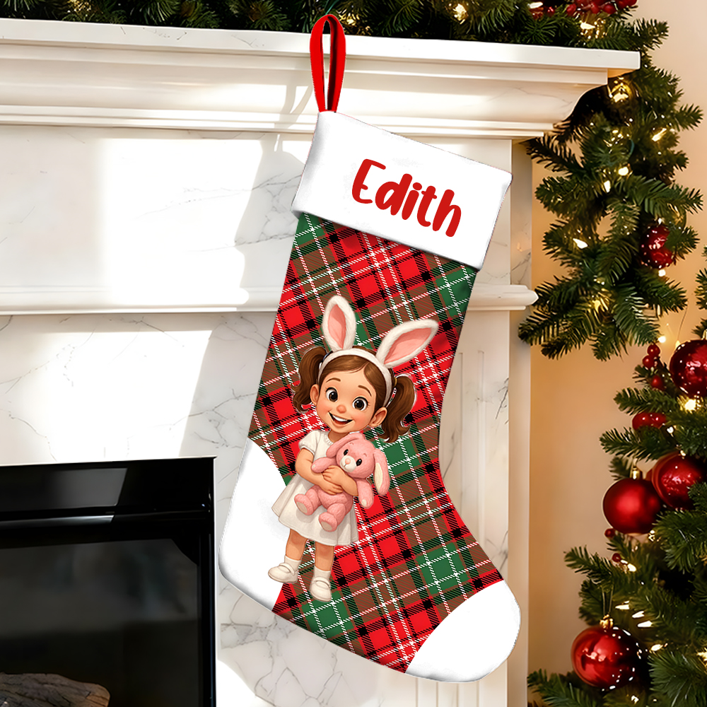 Personalized Christmas Stocking With Face And Name - Custom Family Gift For Family ，husband, Wife, Kids-mekesllser-Mekesllser,Christmas,Home Decor,AI,Christmas Stockings